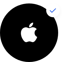 Ein Apple-Logo mit einem Häkchen darauf.