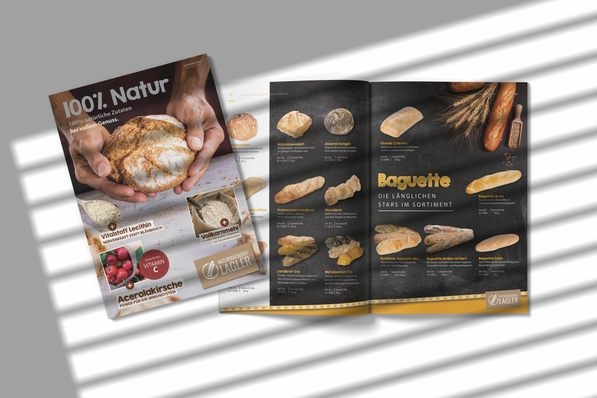 Ein Magazin der Naturbäckerei Lagler mit verschiedenen Brotsorten.