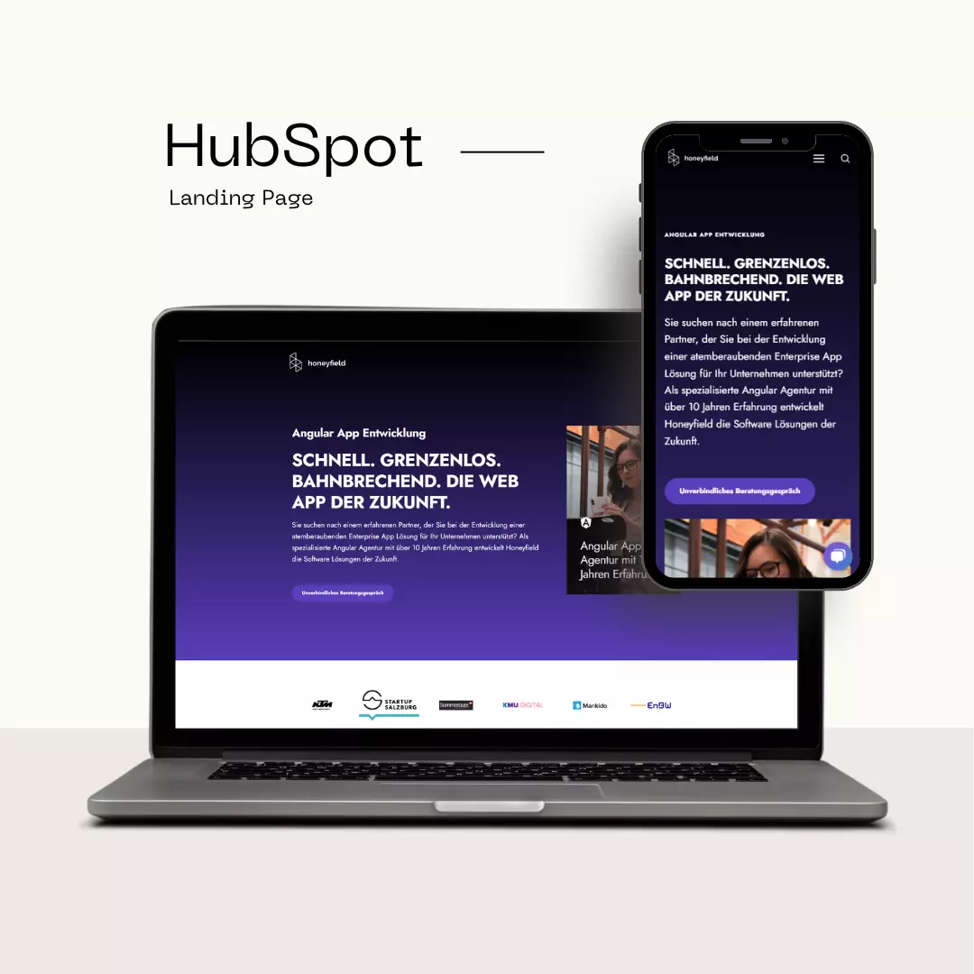 Hubspot-Landingpage für Honeyfield mit UI-Design.