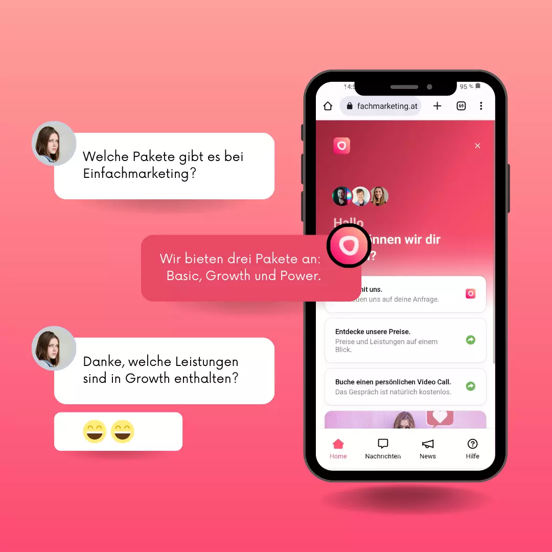 Ein KI-Chatbot, der eine Nachricht auf einem Telefon mit rosa Hintergrund anzeigt.