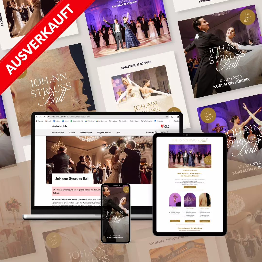 Die Digitale Kampagne zum Johann-Strauss-Ball wird auf der Homepage der John-Strauss-Ball-Website präsentiert.