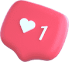 Ein rosa Benachrichtigungssymbol mit einem weißen Herzsymbol und der Zahl 1, das auf ein einzelnes „Like“ oder Engagement in den sozialen Medien hinweist.