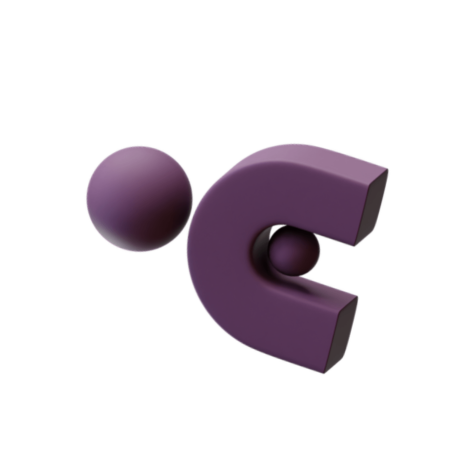 Eine 3D-Grafik eines stilisierten Personensymbols in Lila, bestehend aus einem kugelförmigen Kopf und einem separaten C-förmigen Körper.